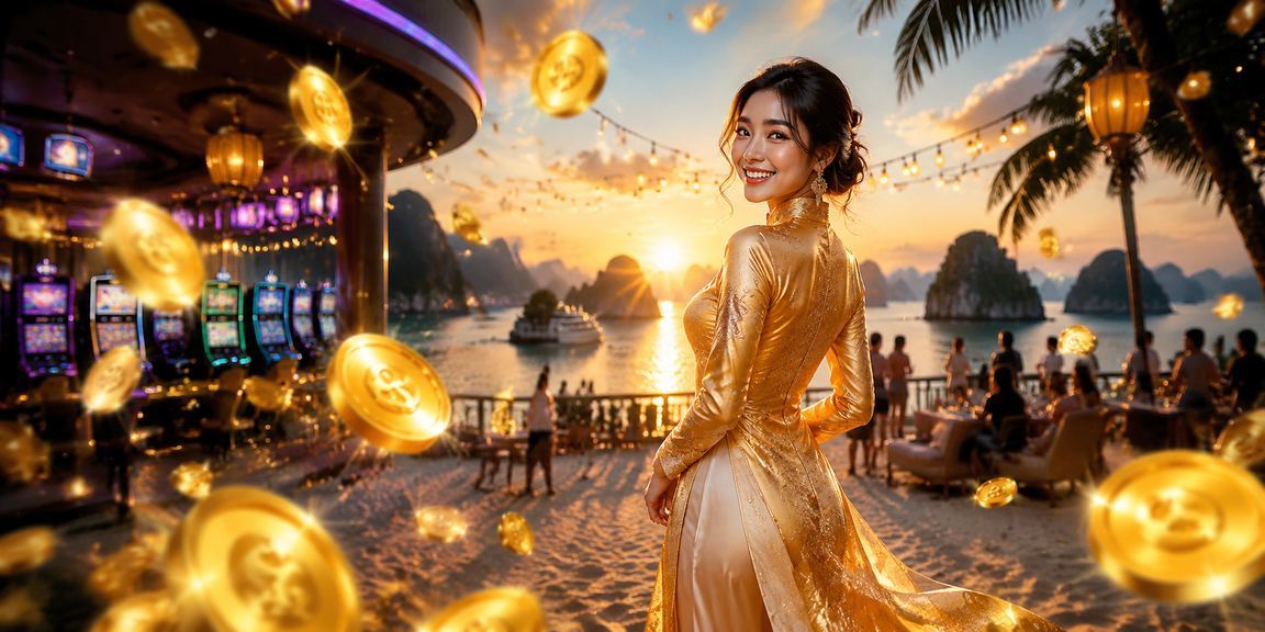 Bối cảnh Hạ Long với áo dài và chủ đề bảo mật casino trực tuyến
